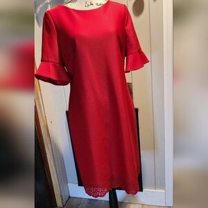 NWT Donna Rucco Red Dress with Ruffle Sleeves